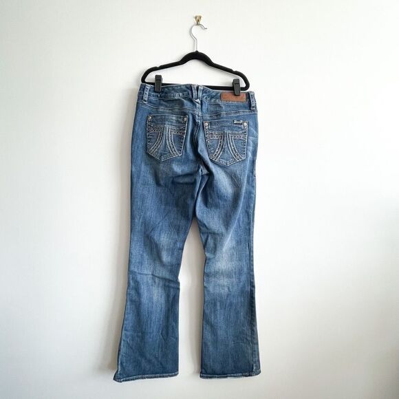 Seven7 Jeans Bootcut Blue Denim Rhinestone Pockets Women's 8 Stretch. - Picture 2 of 10